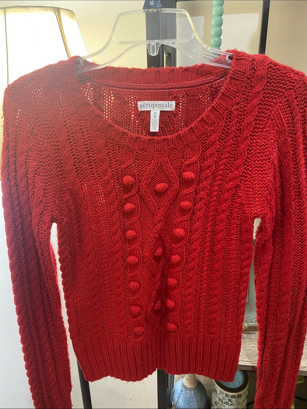 Aeropostale Red Cable-Knit Crewneck Sweater